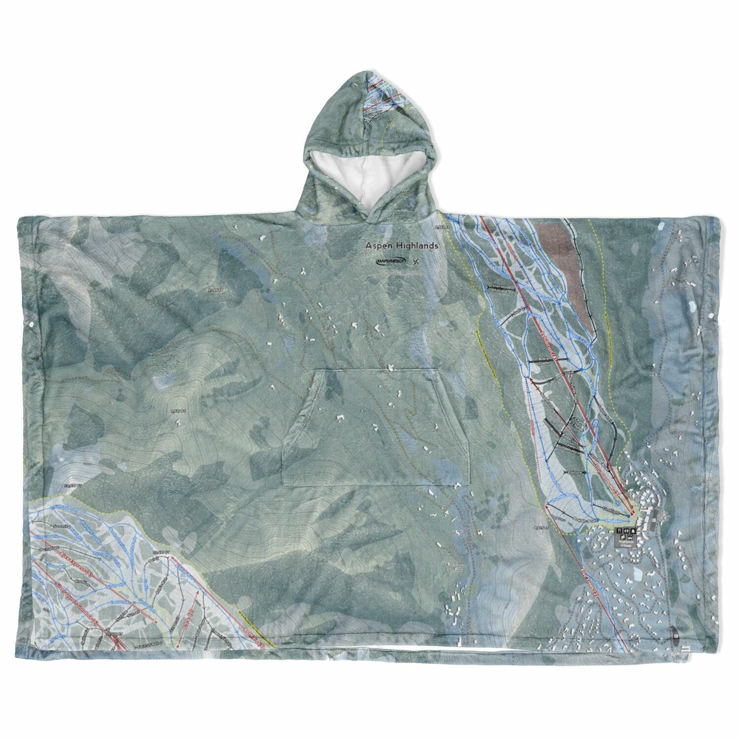 Aspen Highlands, Colorado Ski Resort Map Flannel Blanket Poncho