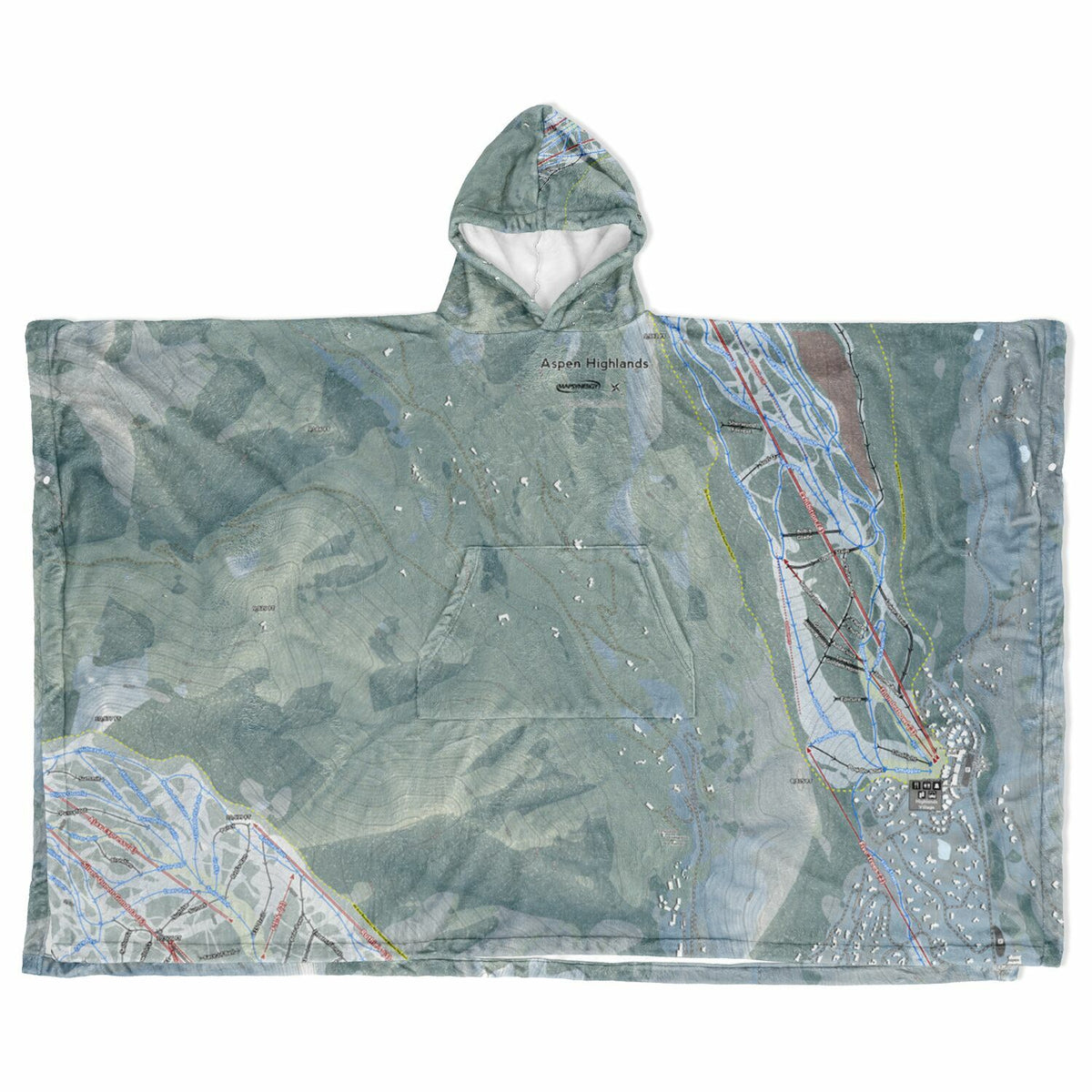 Aspen Highlands, Colorado Ski Resort Map Flannel Blanket Poncho