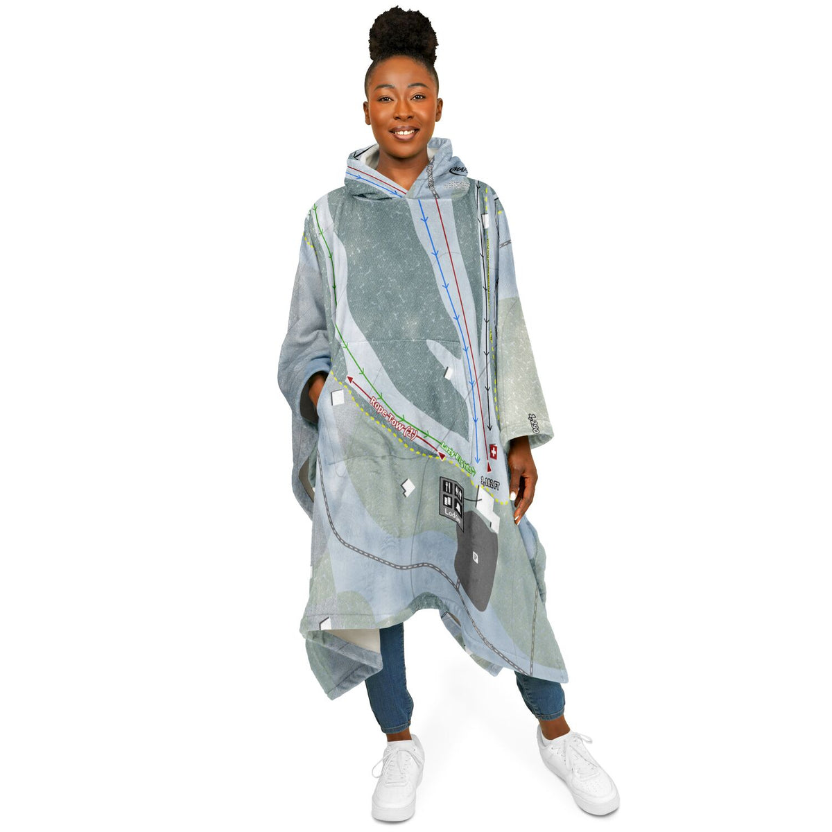 Campton Mountain, New Hampshire Ski Resort Map Flannel Blanket Poncho