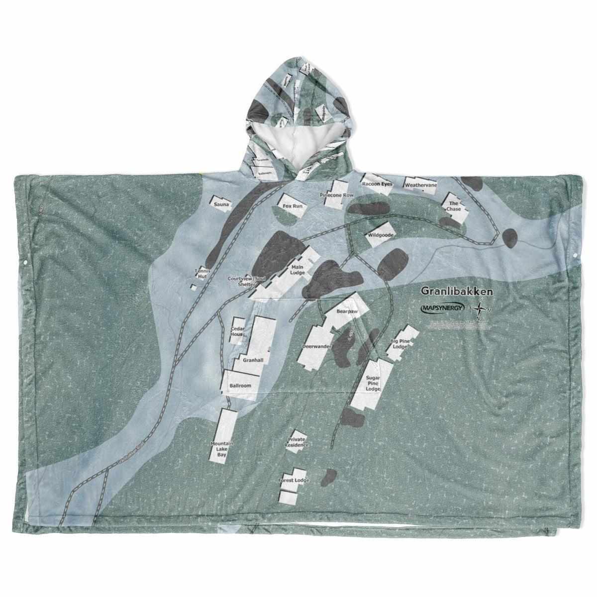 Granlibakken, California Ski Resort Map Flannel Blanket Poncho
