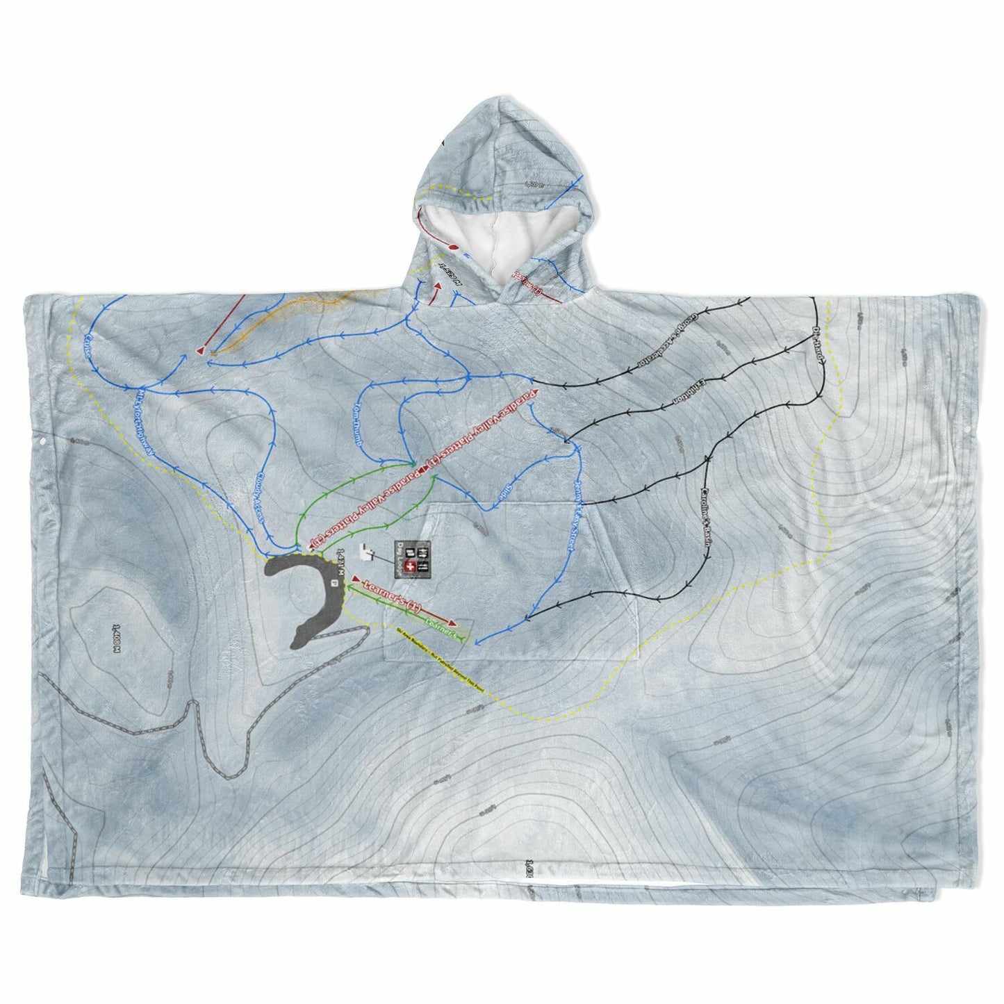 Mt Lyford, New Zealand Ski Resort Map Flannel Blanket Poncho - Powderaddicts