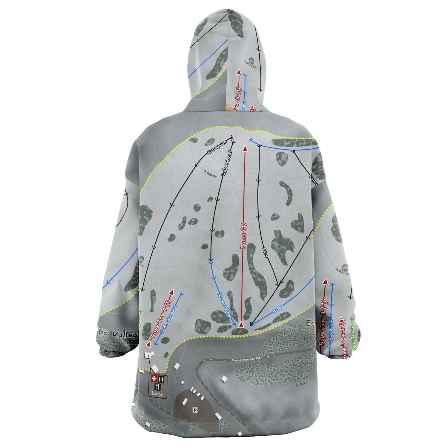 Echo Valley, Washington Ski Trail Map Snug Hoodie - Powderaddicts