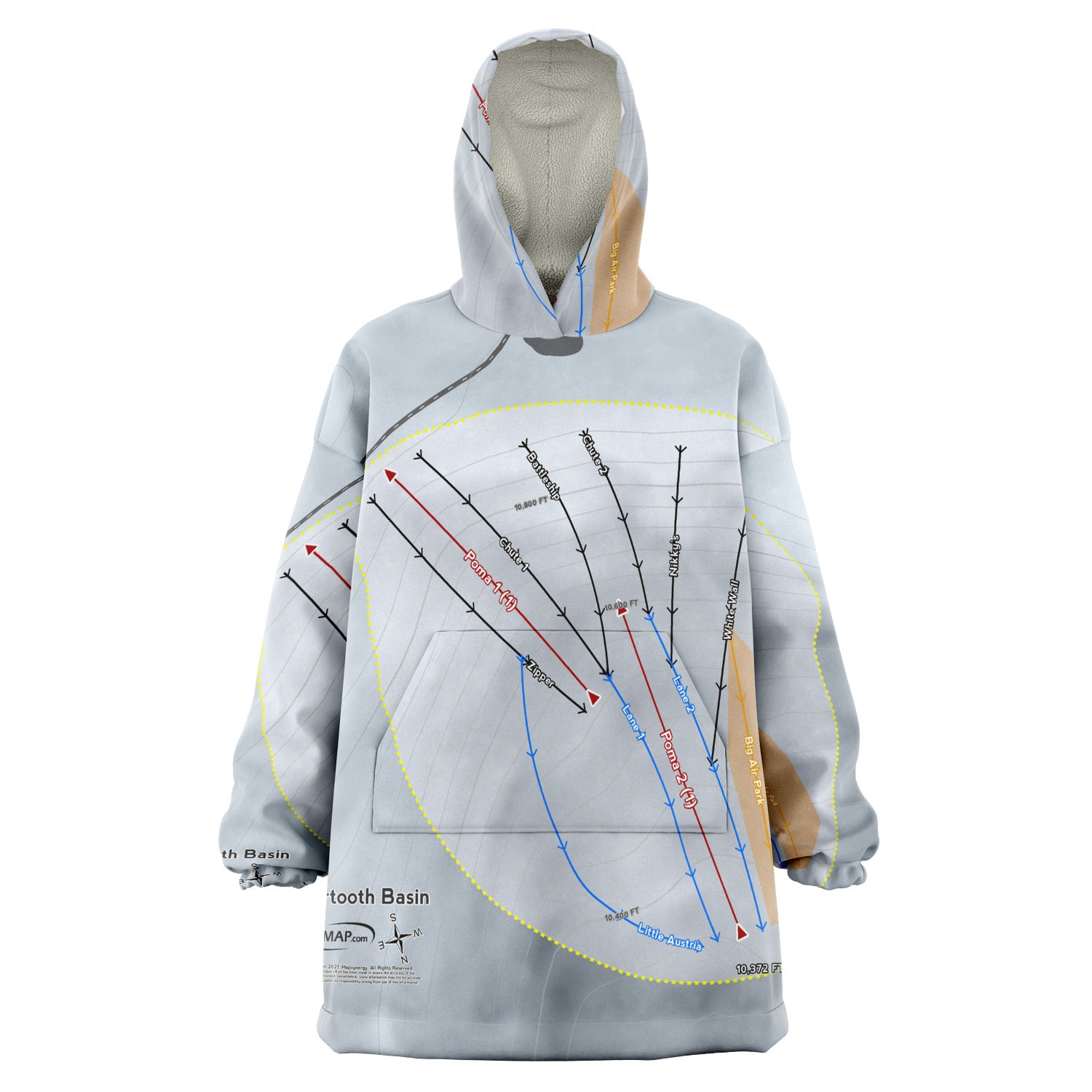 Beartooth Basin, Wyoming Ski Trail Map Snug Hoodie