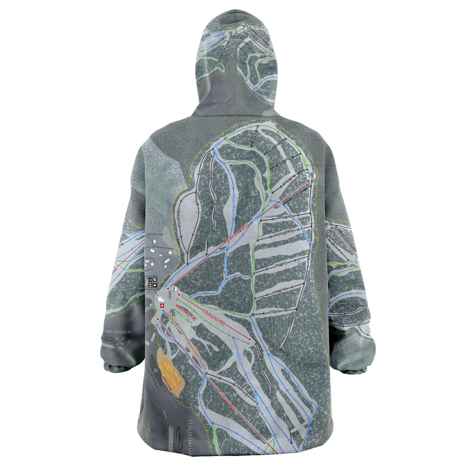 Sasquatch Mountain, British Columbia Ski Trail Map Snug Hoodie - Powderaddicts
