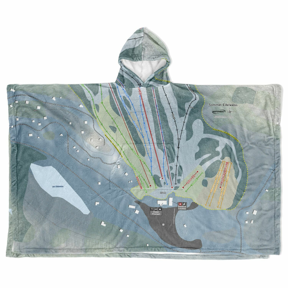 Sommet Edelweiss, Quebec Ski Resort Map Flannel Blanket Poncho