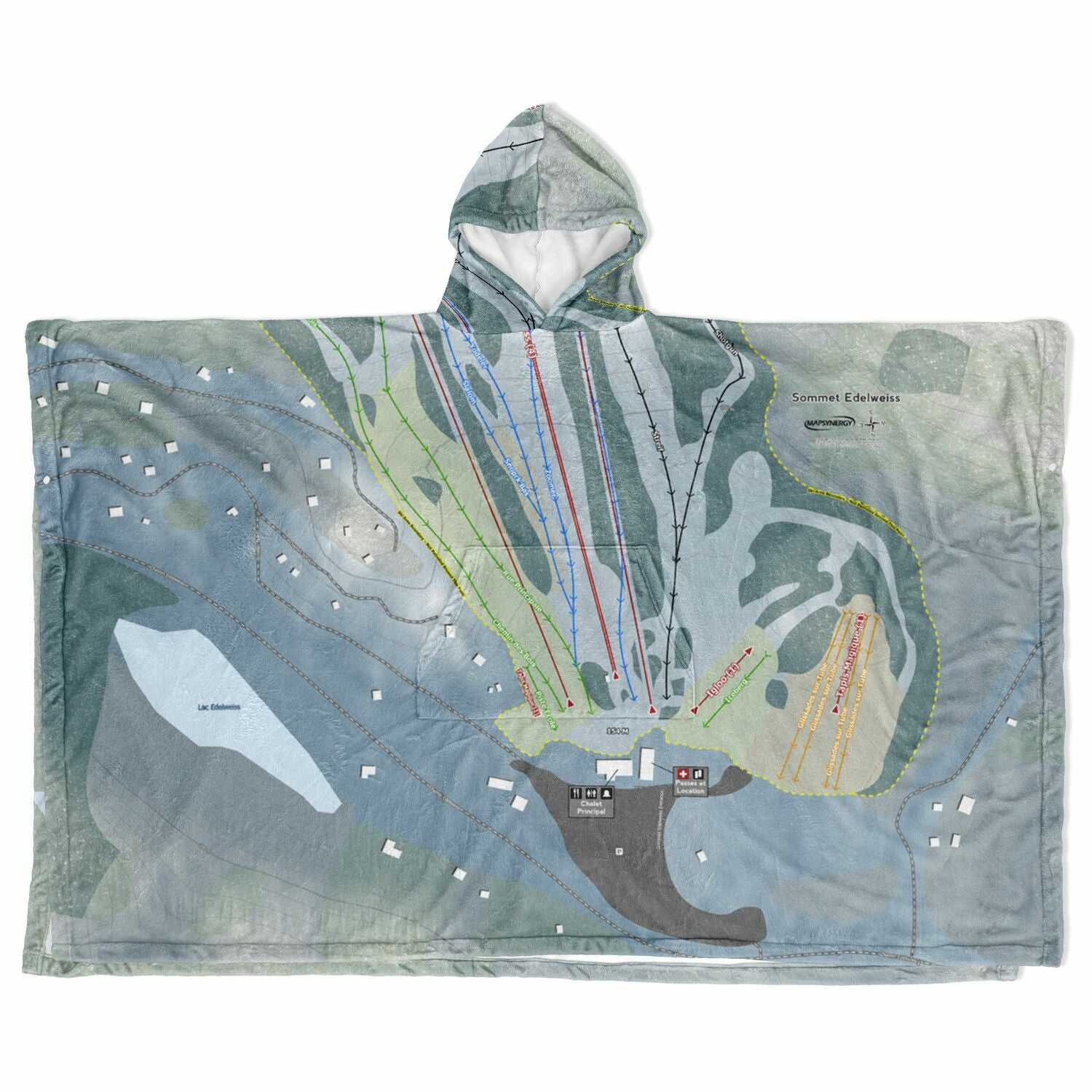 Sommet Edelweiss, Quebec Ski Resort Map Flannel Blanket Poncho