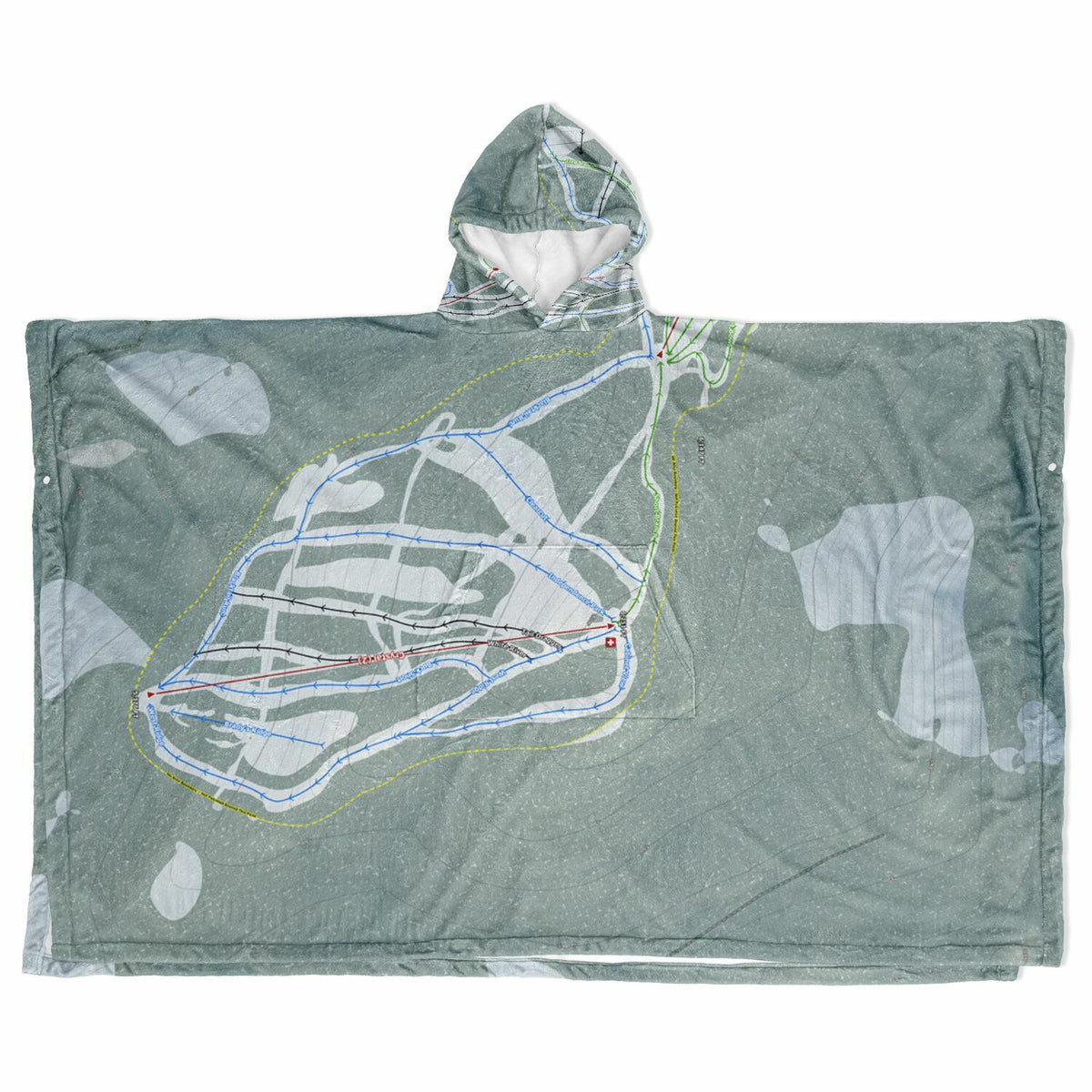 Blacktail Mountain, Montana Ski Resort Map Flannel Blanket Poncho