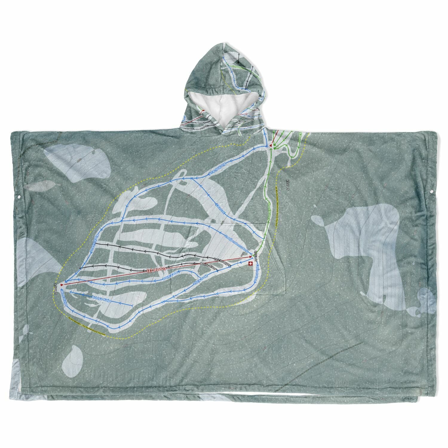 Blacktail Mountain, Montana Ski Resort Map Flannel Blanket Poncho
