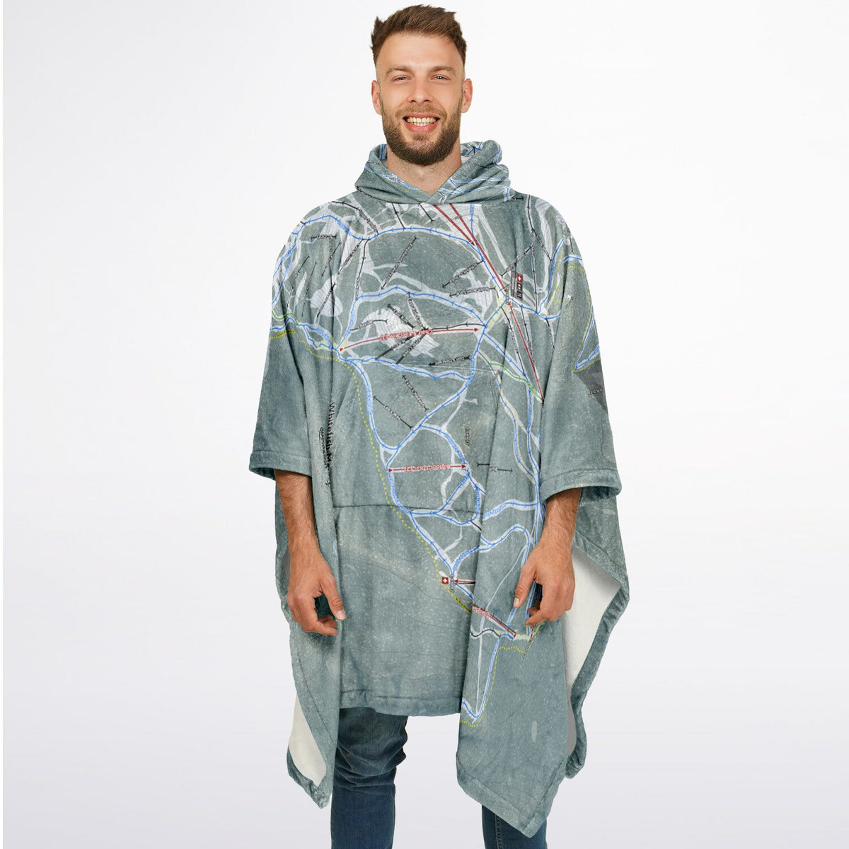 Whitefish Mountain, Montana Ski Resort Map Flannel Blanket Poncho