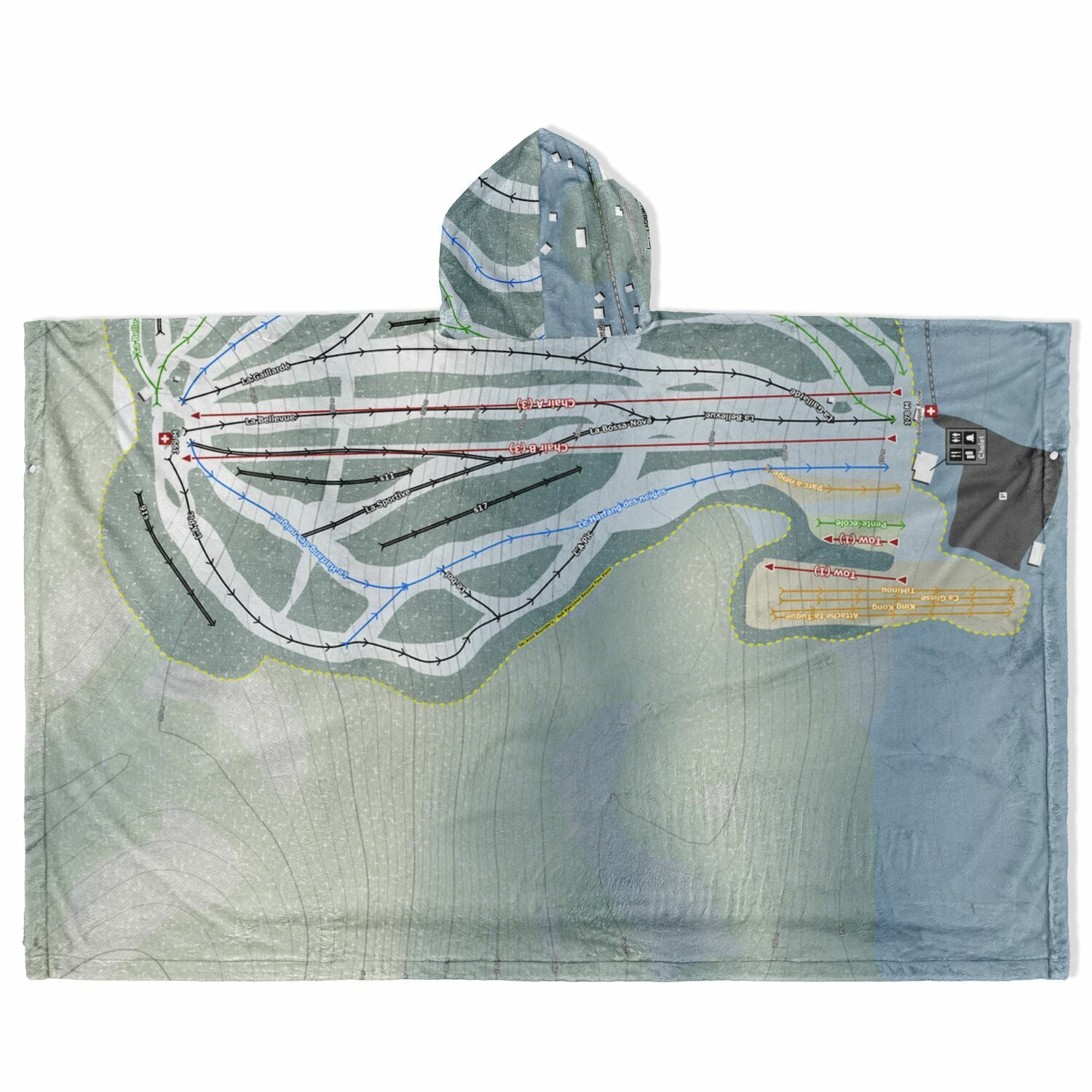 Mont Lac-Vert, Quebec Ski Resort Map Flannel Blanket Poncho