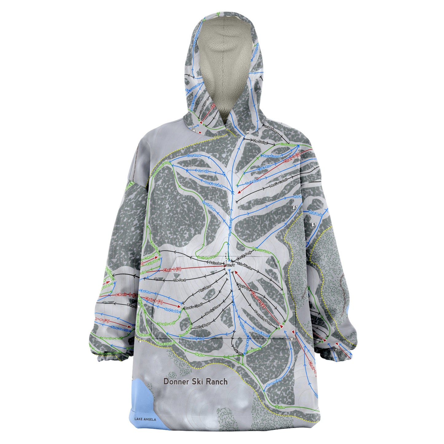 Donner Ski Ranch, California Ski Trail Map - Snug Hoodie - Powderaddicts