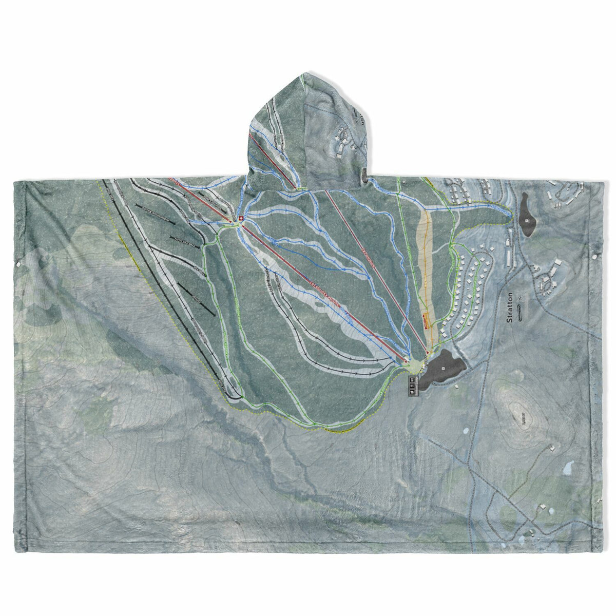 Stratton Mountain, Vermont Ski Resort Map Flannel Blanket Poncho