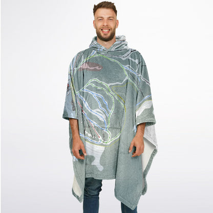 Baldy Mountain, British Columbia Ski Resort Map Flannel Blanket Poncho