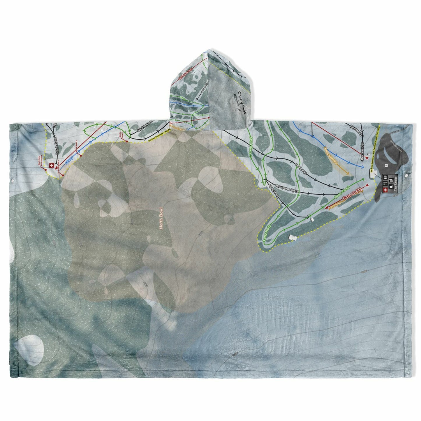 Cherry Peak, Utah Ski Resort Map Flannel Blanket Poncho