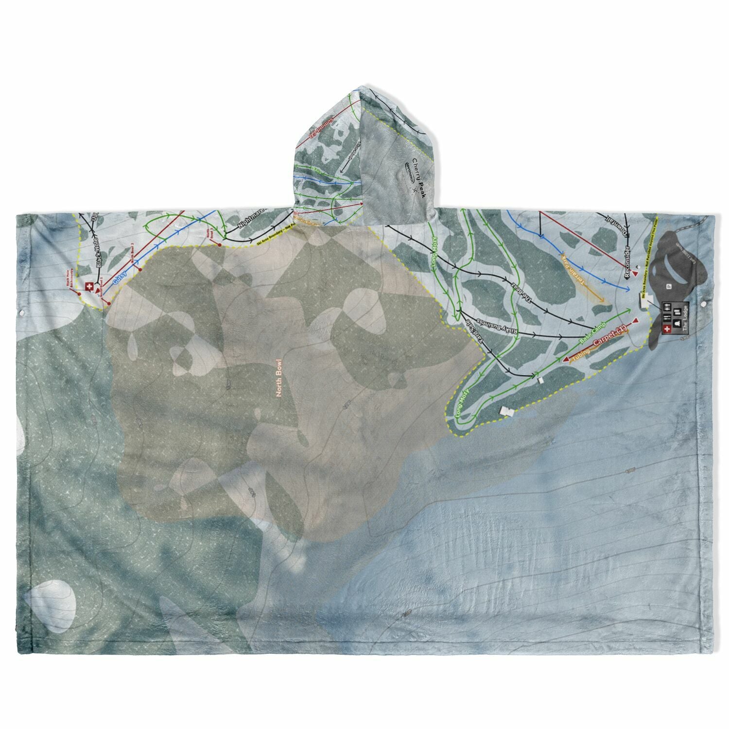 Cherry Peak, Utah Ski Resort Map Flannel Blanket Poncho