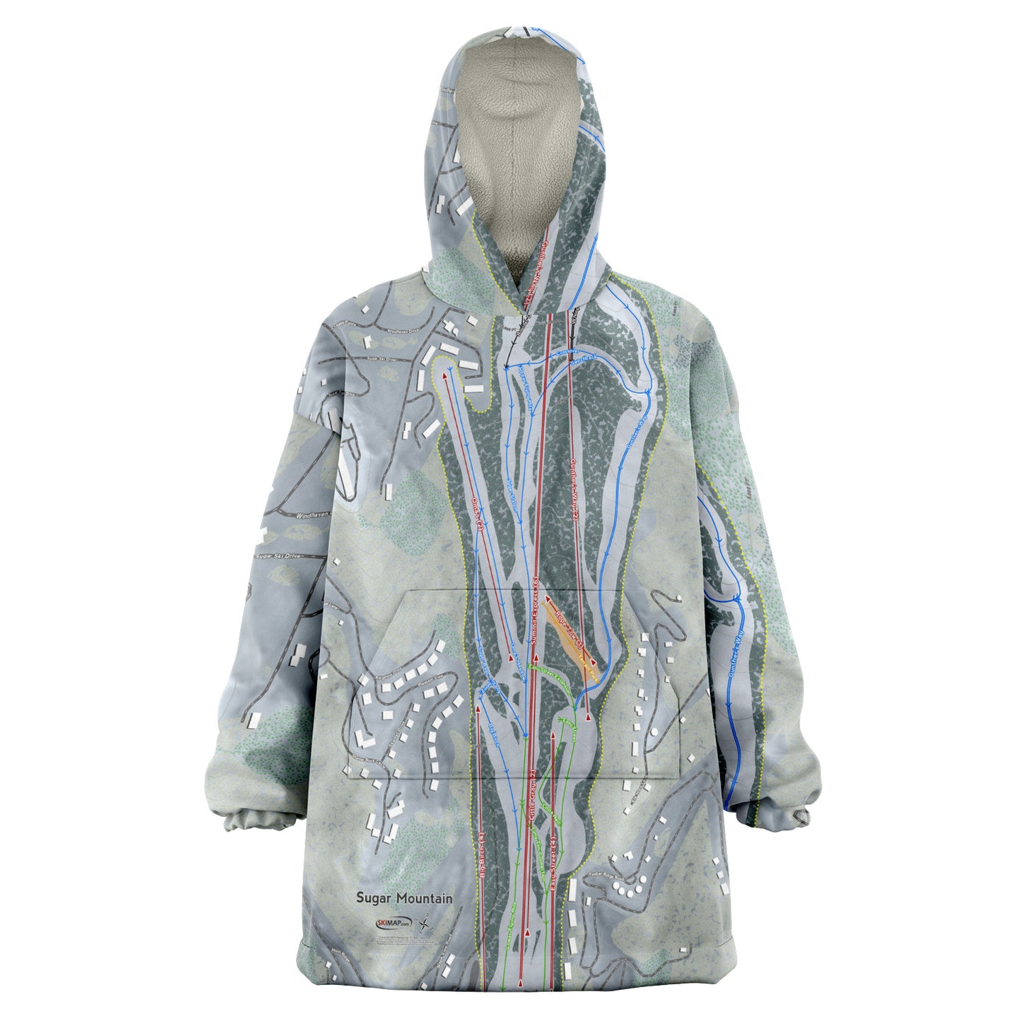 Sugar Mountain, North Carolina Ski Trail Map - Snug Hoodie - Powderaddicts