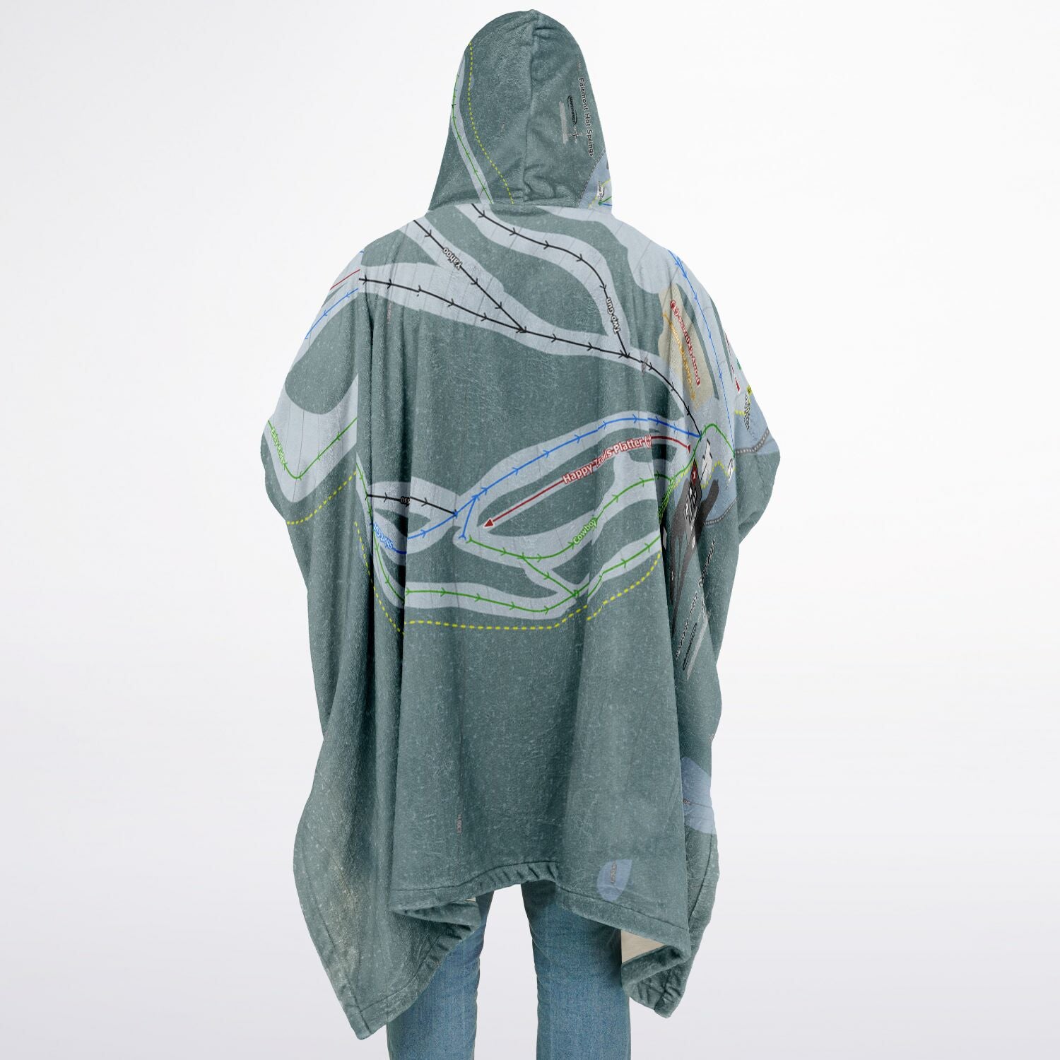 Fairmont Hot Springs, British Columbia Ski Resort Map Flannel Blanket Poncho