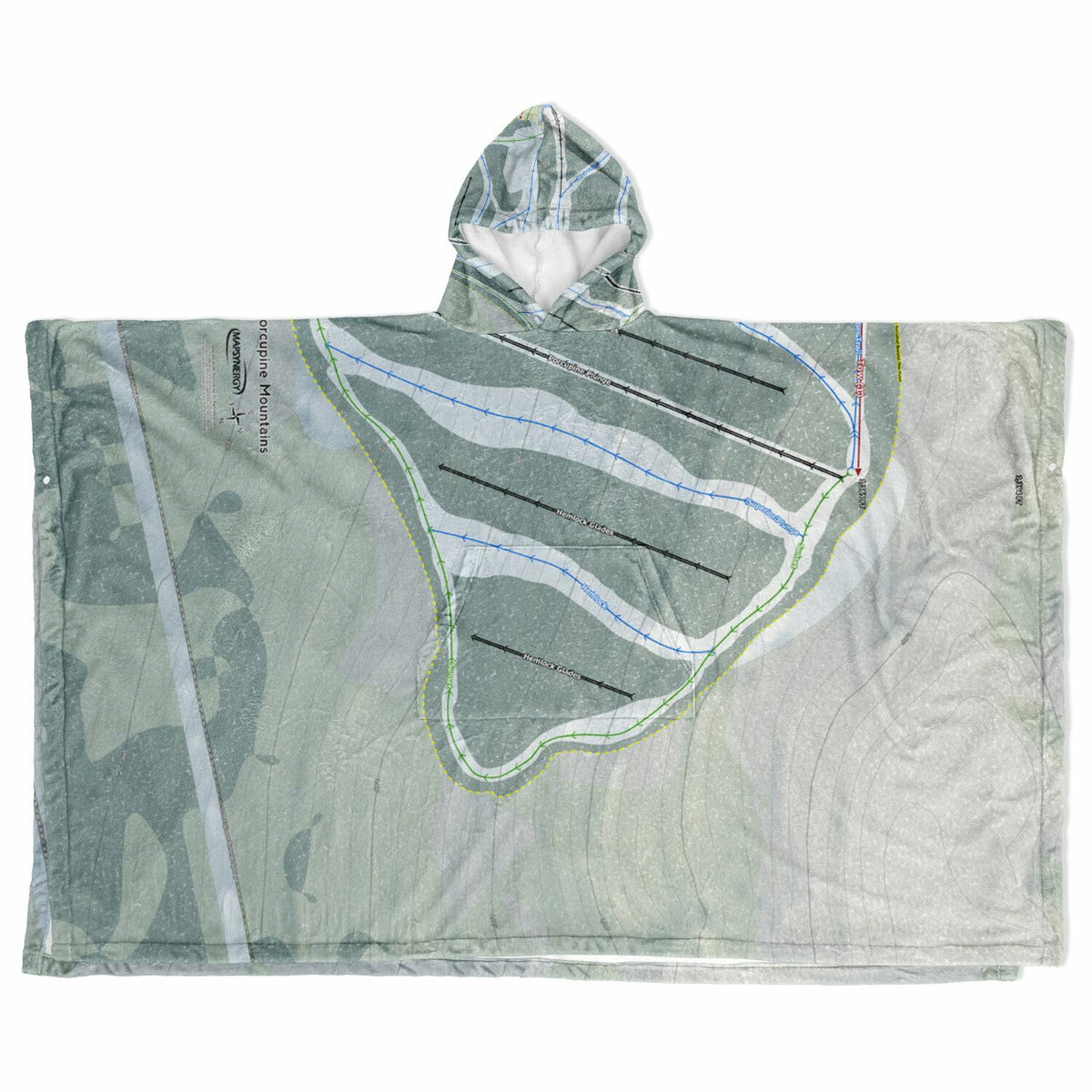 Porcupine Mountains, Michigan Ski Resort Map Flannel Blanket Poncho
