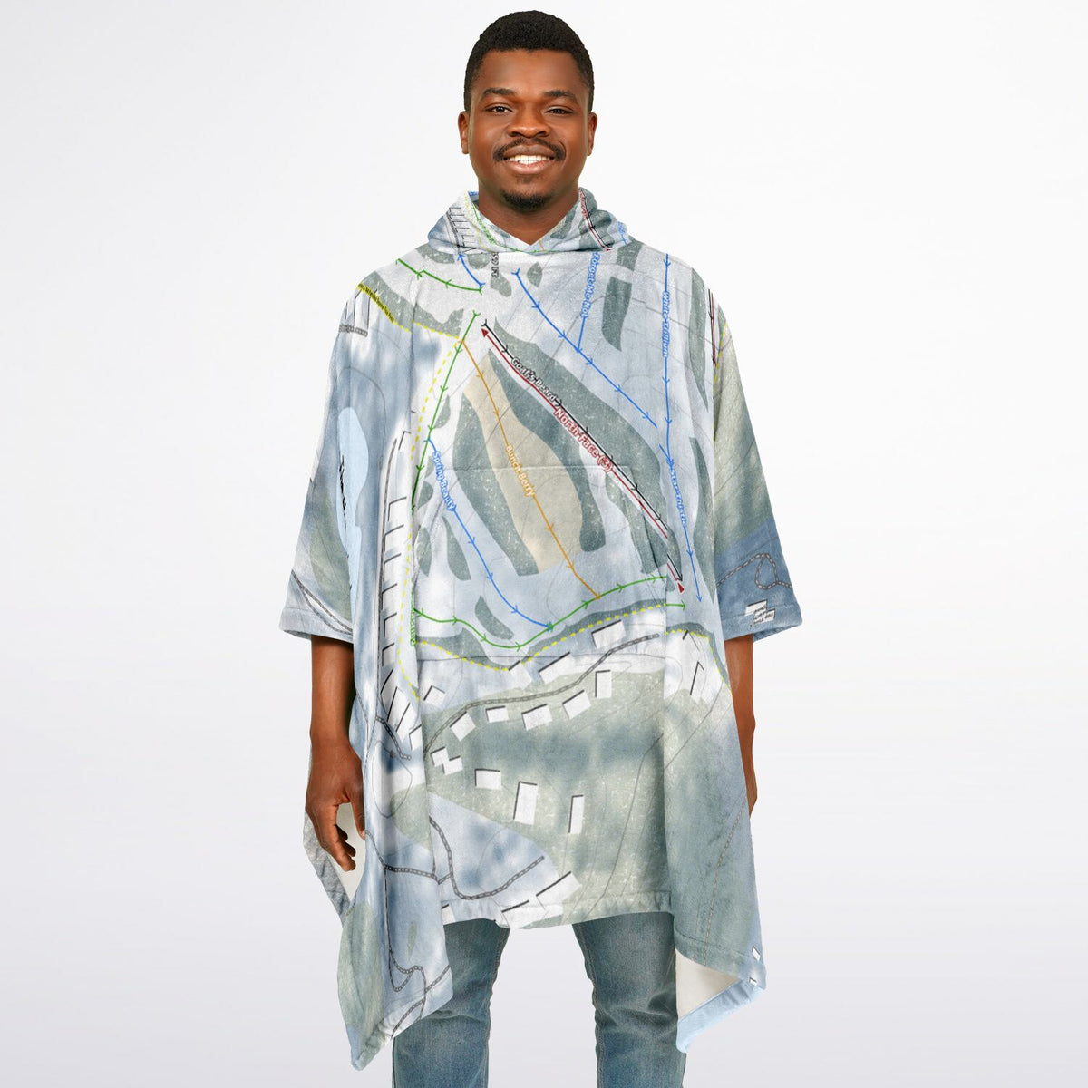 The Homestead, Michigan Ski Resort Map Flannel Blanket Poncho