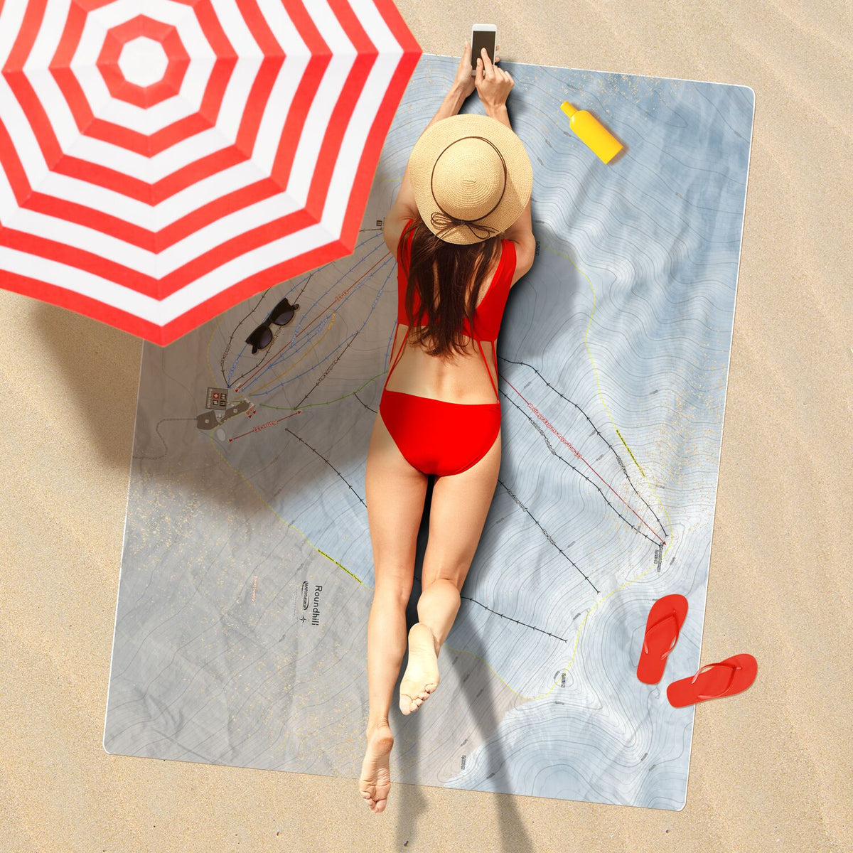 Roundhill, New Zealand Ski Resort Map Printed Beach Towel