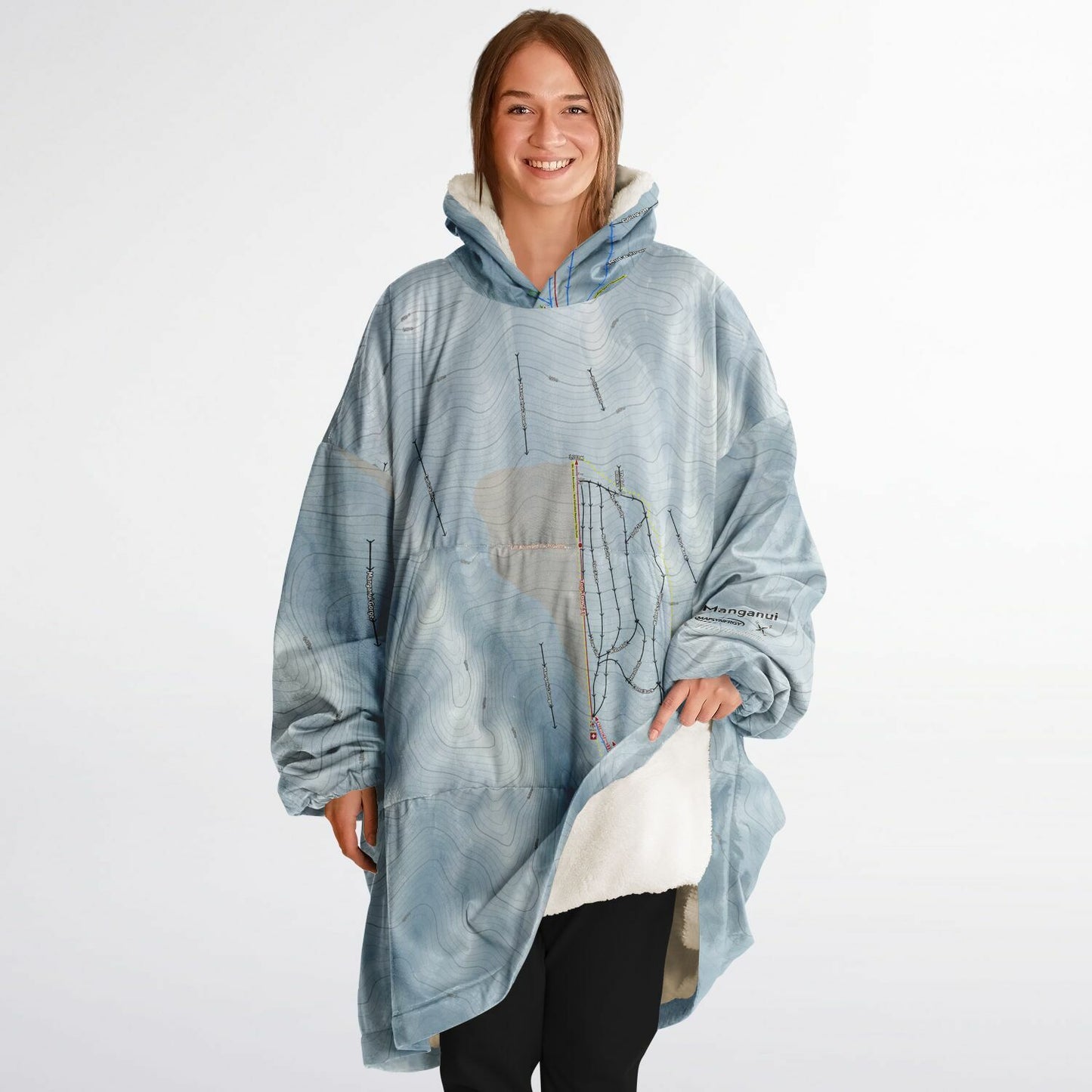 Manganui, New Zealand Ski Trail Map - Snug Hoodie - Powderaddicts