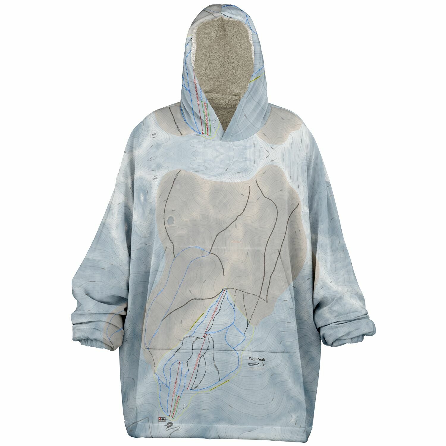 Fox Peak, New Zealand Ski Trail Map - Snug Hoodie - Powderaddicts