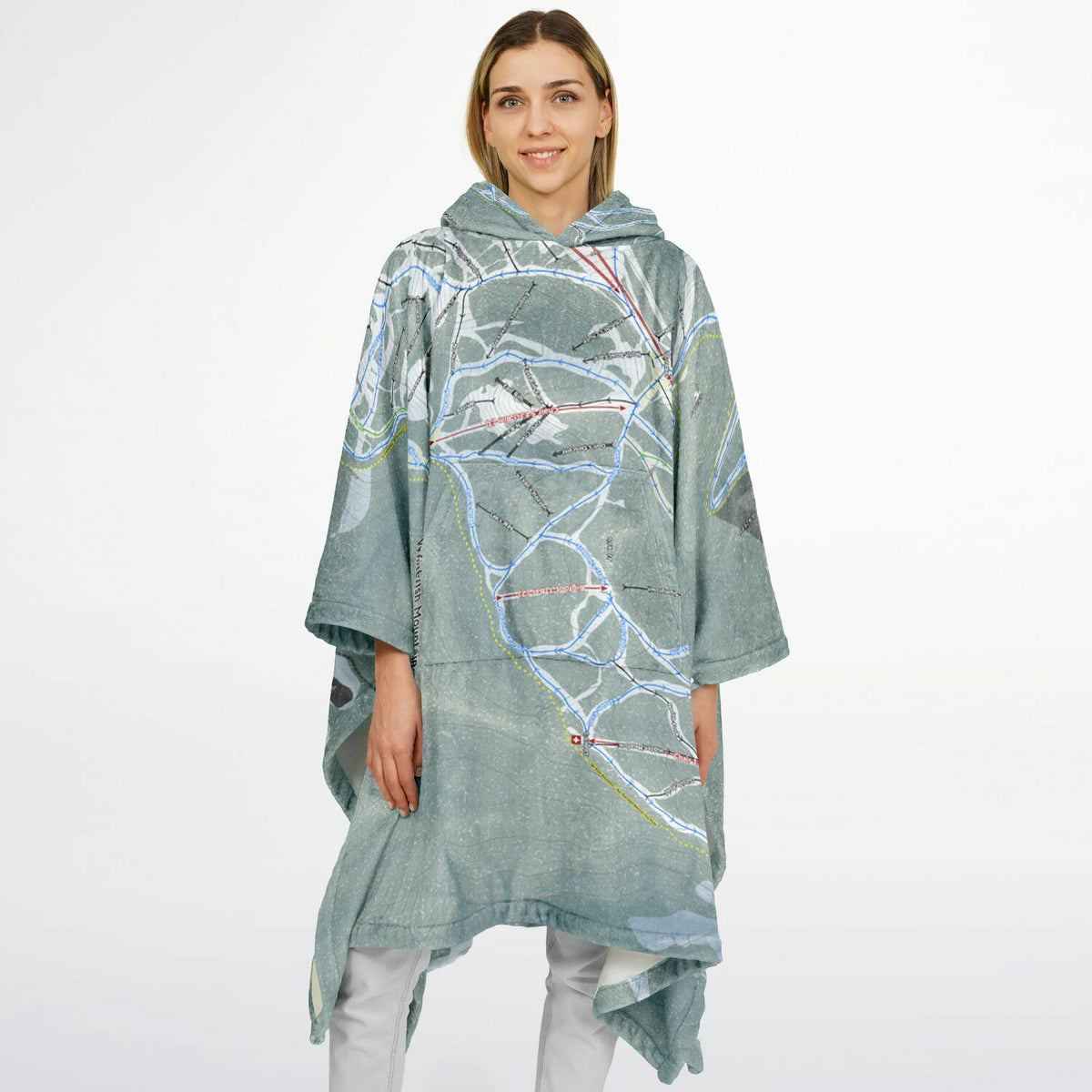 Whitefish Mountain, Montana Ski Resort Map Flannel Blanket Poncho