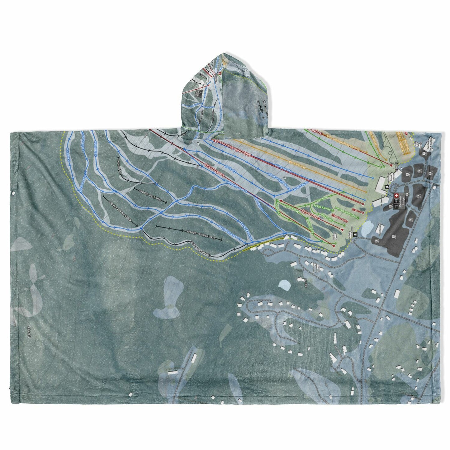 Cranmore Mountain, New Hampshire Ski Resort Map Flannel Blanket Poncho