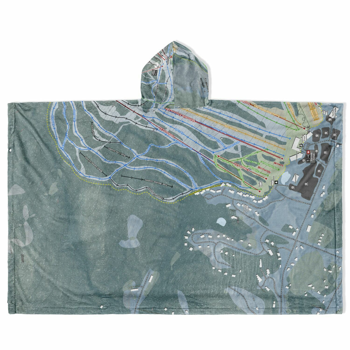 Cranmore Mountain, New Hampshire Ski Resort Map Flannel Blanket Poncho