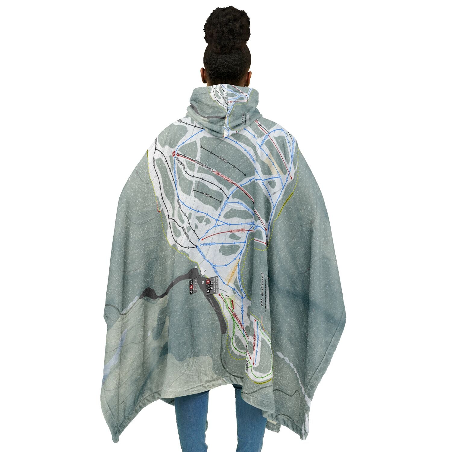 Mt Ashland, Oregon Ski Resort Map Flannel Blanket Poncho