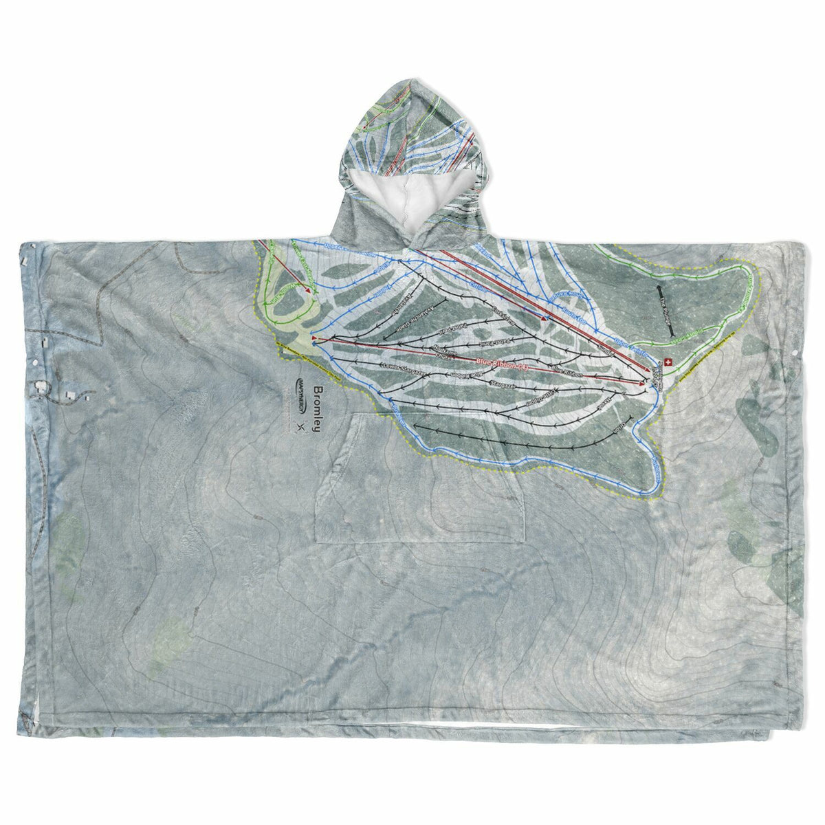 Bromley, Vermont Ski Resort Map Flannel Blanket Poncho