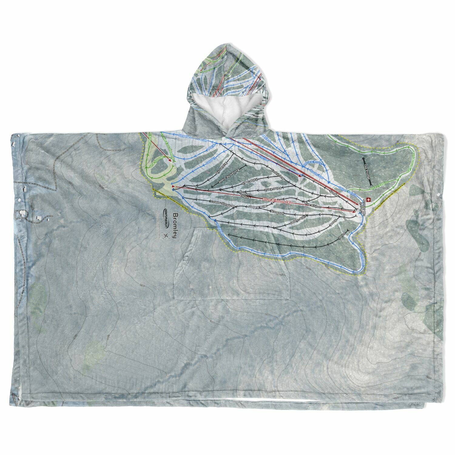 Bromley, Vermont Ski Resort Map Flannel Blanket Poncho