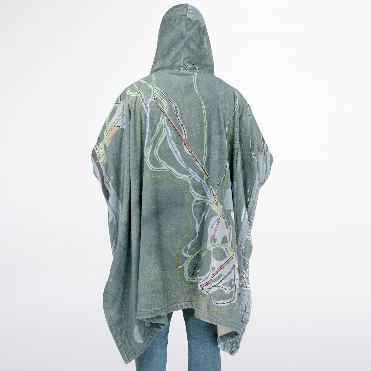 Mt Hood Skibowl, Oregon Ski Resort Map Flannel Blanket Poncho