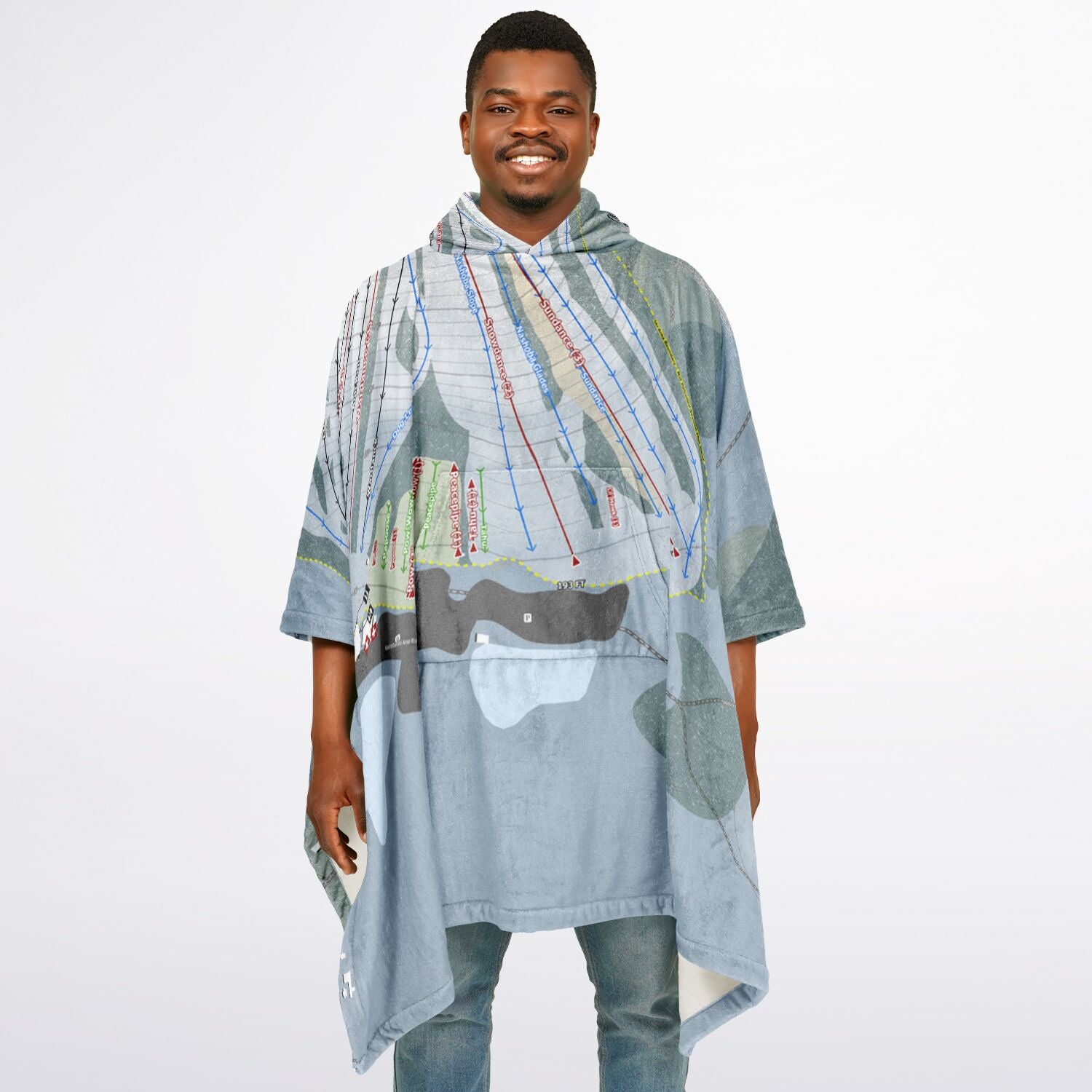 Nashoba Valley, Massachusetts Ski Resort Map Flannel Blanket Poncho