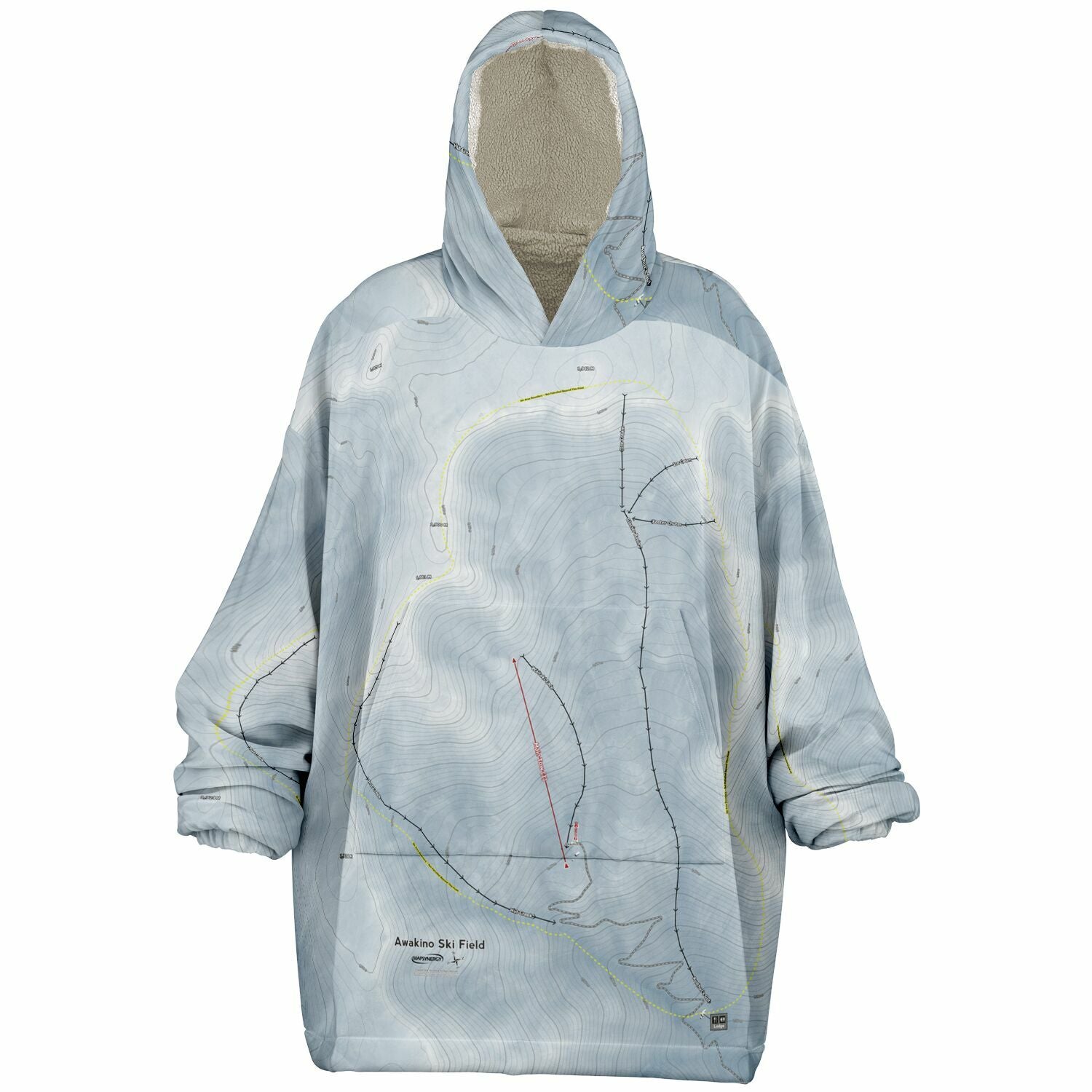 Awakino Ski Field, New Zealand Ski Trail Map - Snug Hoodie - Powderaddicts