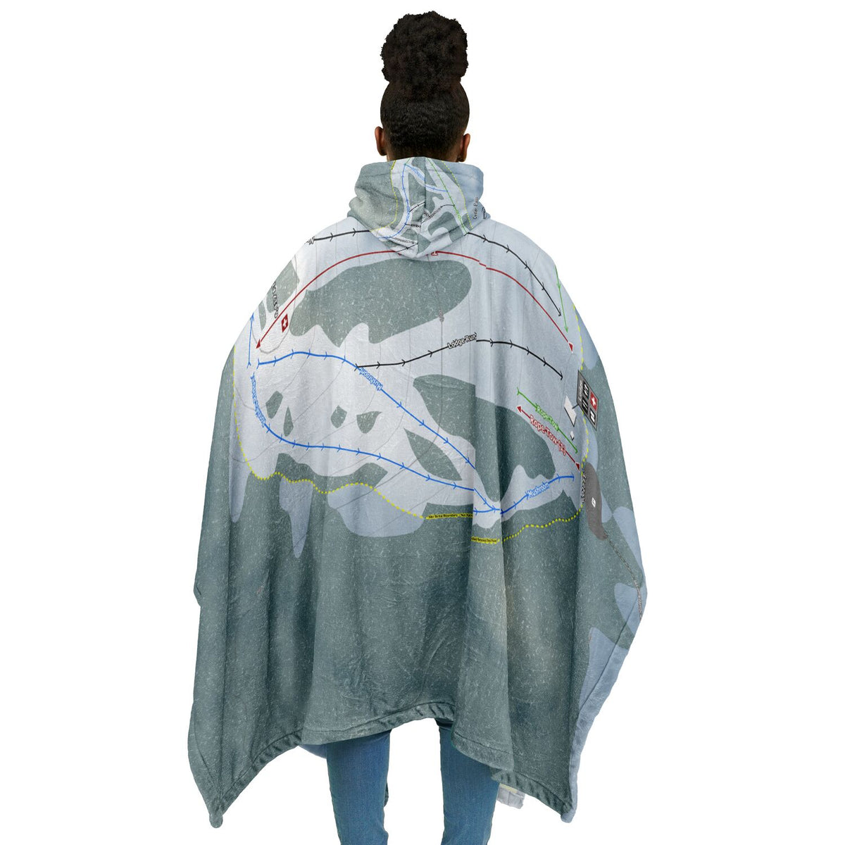 Cedar Pass, California Ski Resort Map Flannel Blanket Poncho