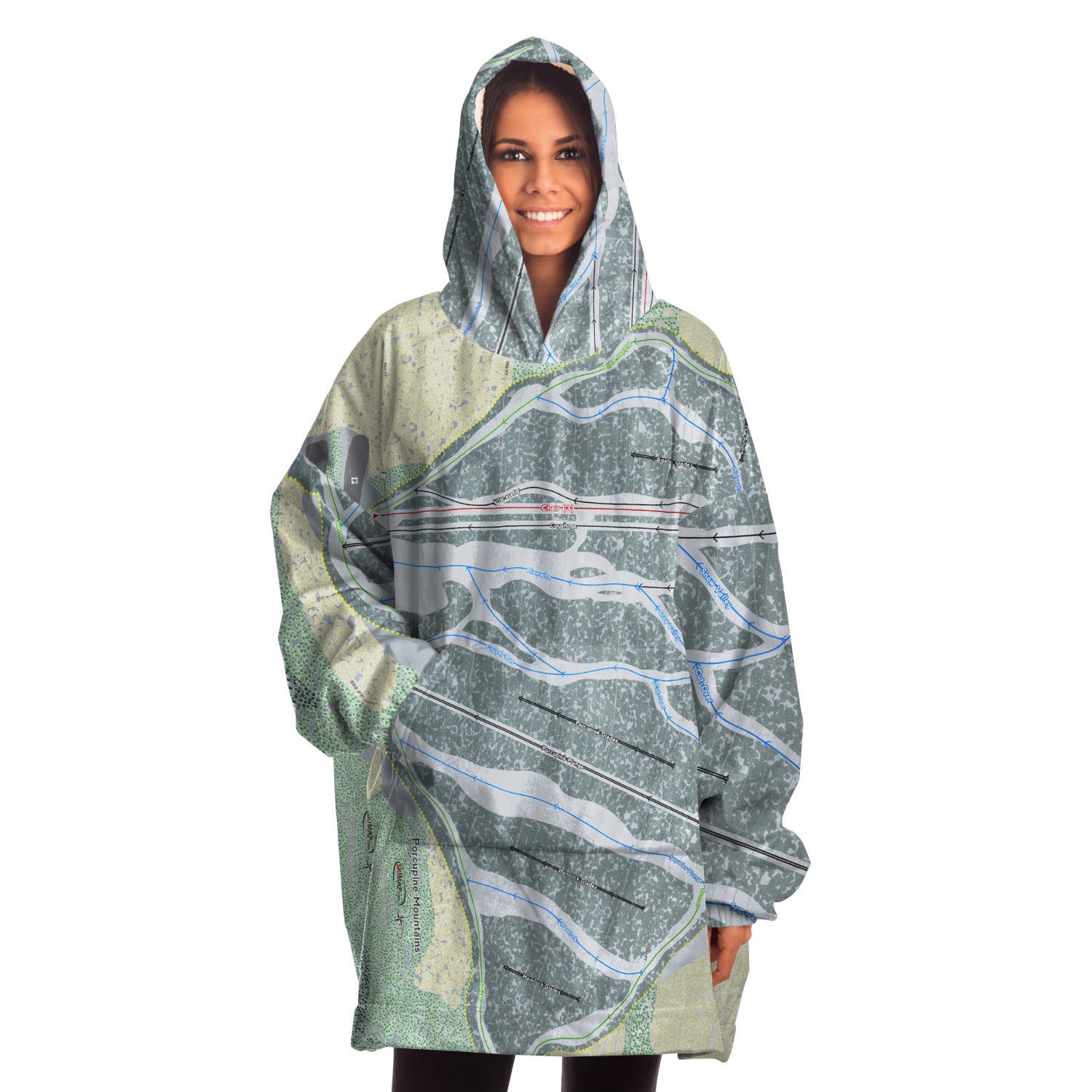 Porcupine Mountains, Michigan Ski Trail Map Snug Hoodie - Powderaddicts