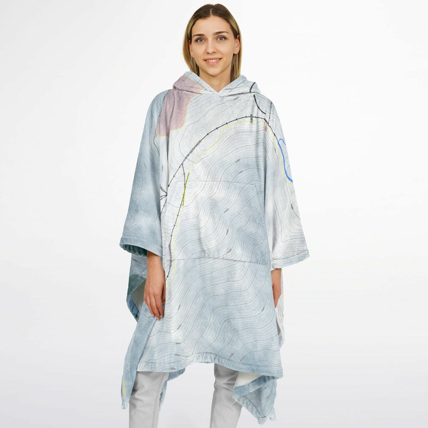 Mt Hutt, New Zealand Ski Resort Map Flannel Blanket Poncho - Powderaddicts