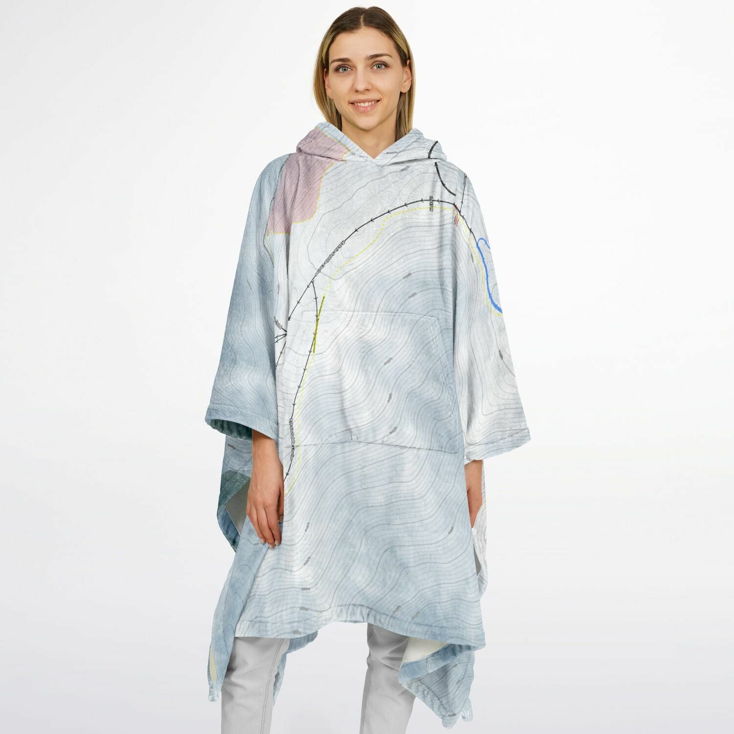 Mt Hutt, New Zealand Ski Resort Map Flannel Blanket Poncho - Powderaddicts