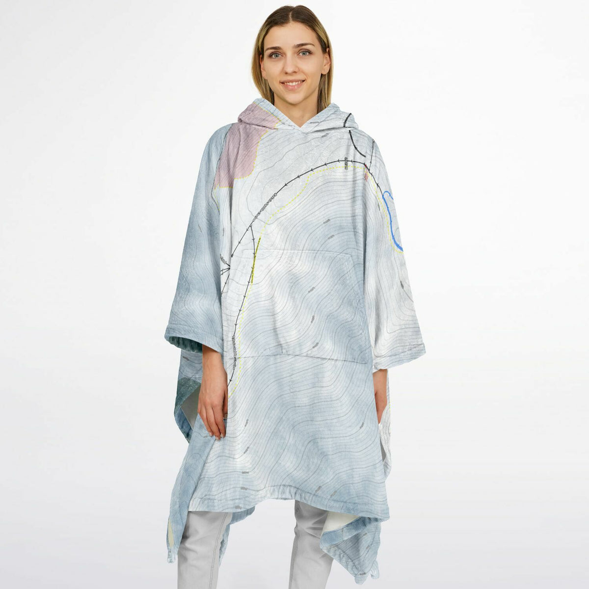 Mt Hutt, New Zealand Ski Resort Map Flannel Blanket Poncho