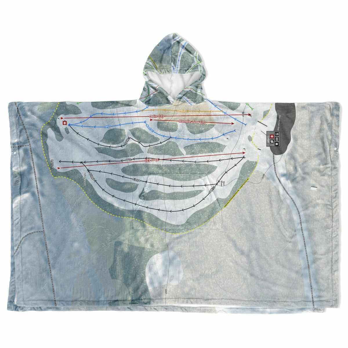 Norway Mountain, Michigan Ski Resort Map Flannel Blanket Poncho
