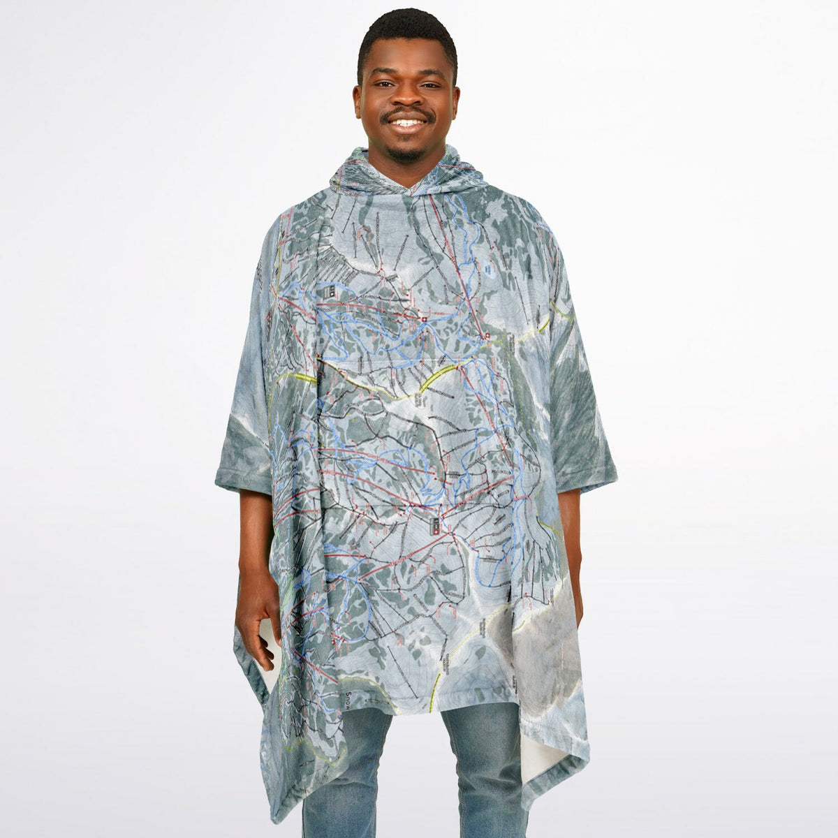 Cotton woods, Utah Ski Resort Map Flannel Blanket Poncho