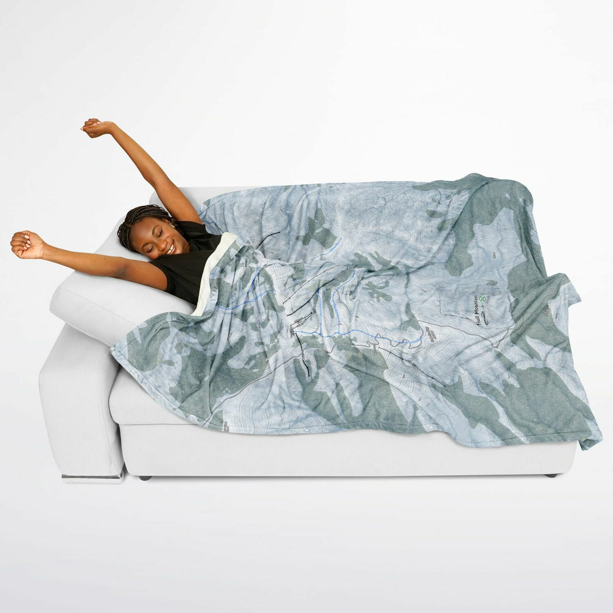 Hull Mountain, California Ski Resort Map Flannel Blanket Poncho