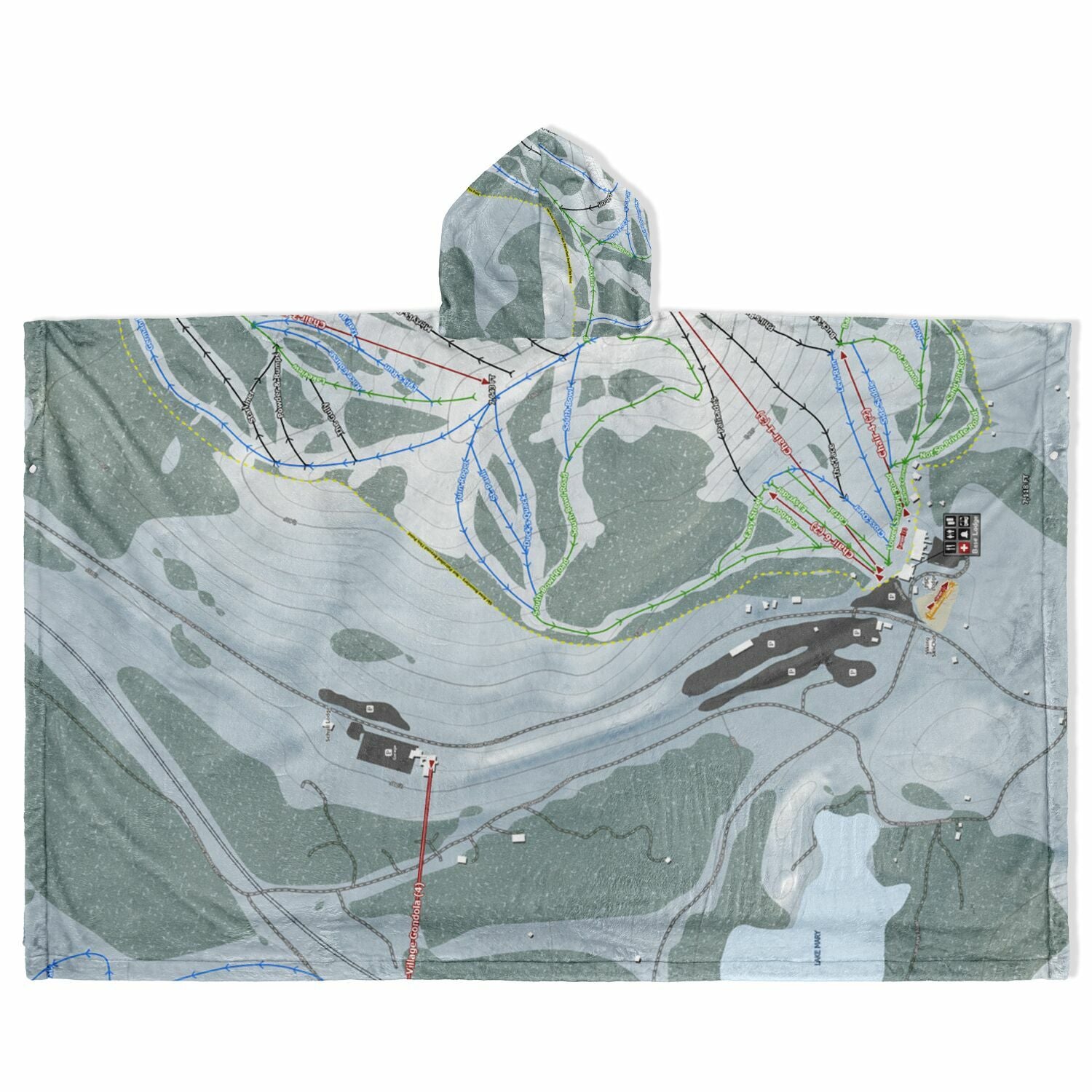 Donner Ski Ranch, California Ski Resort Map Flannel Blanket Poncho