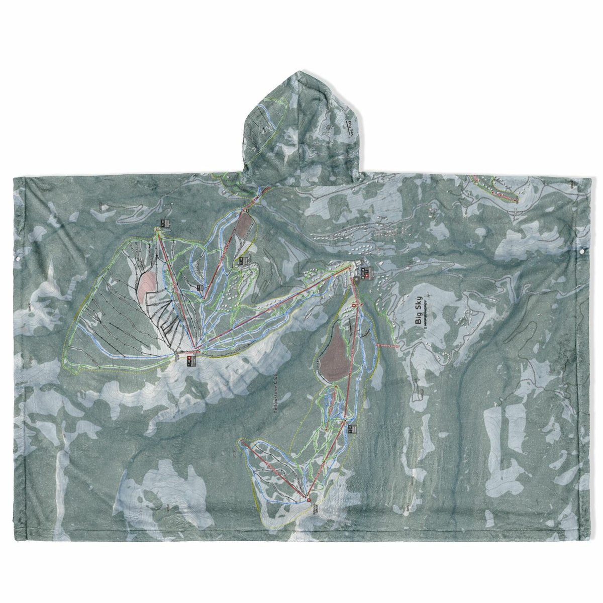 Big Sky, Montana Ski Resort Map Flannel Blanket Poncho