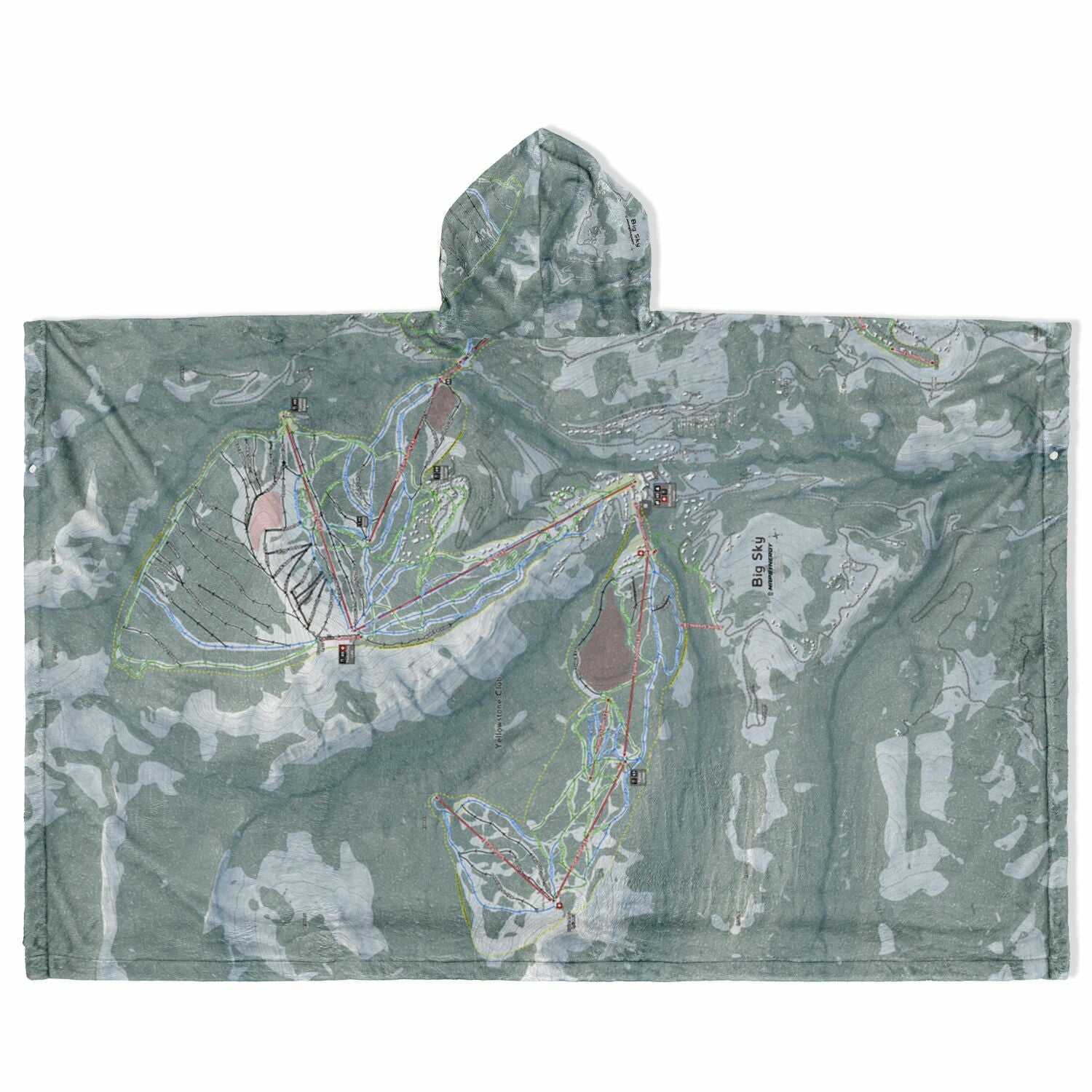 Big Sky, Montana Ski Resort Map Flannel Blanket Poncho