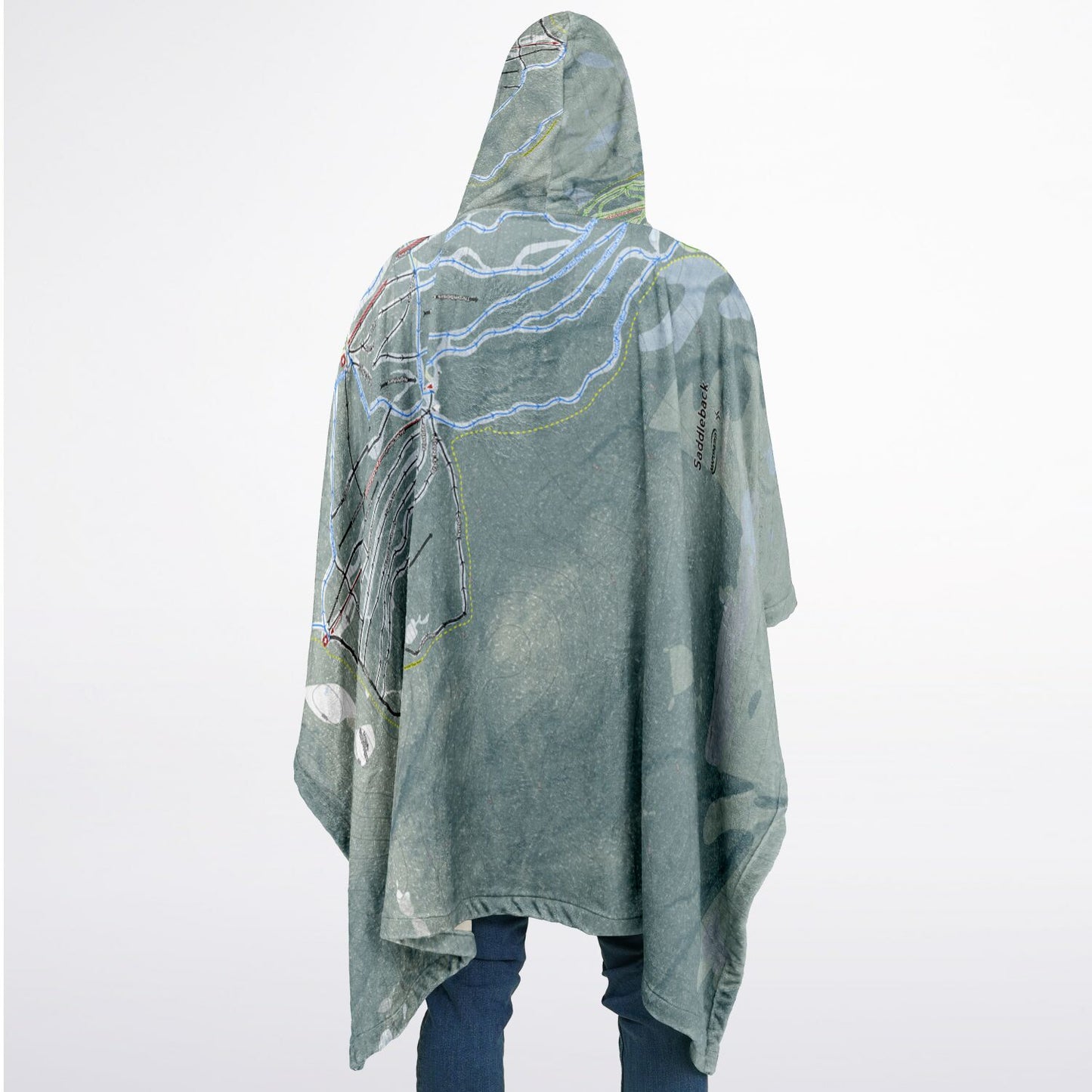 Saddleback Mountain, Maine Ski Resort Map Flannel Blanket Poncho