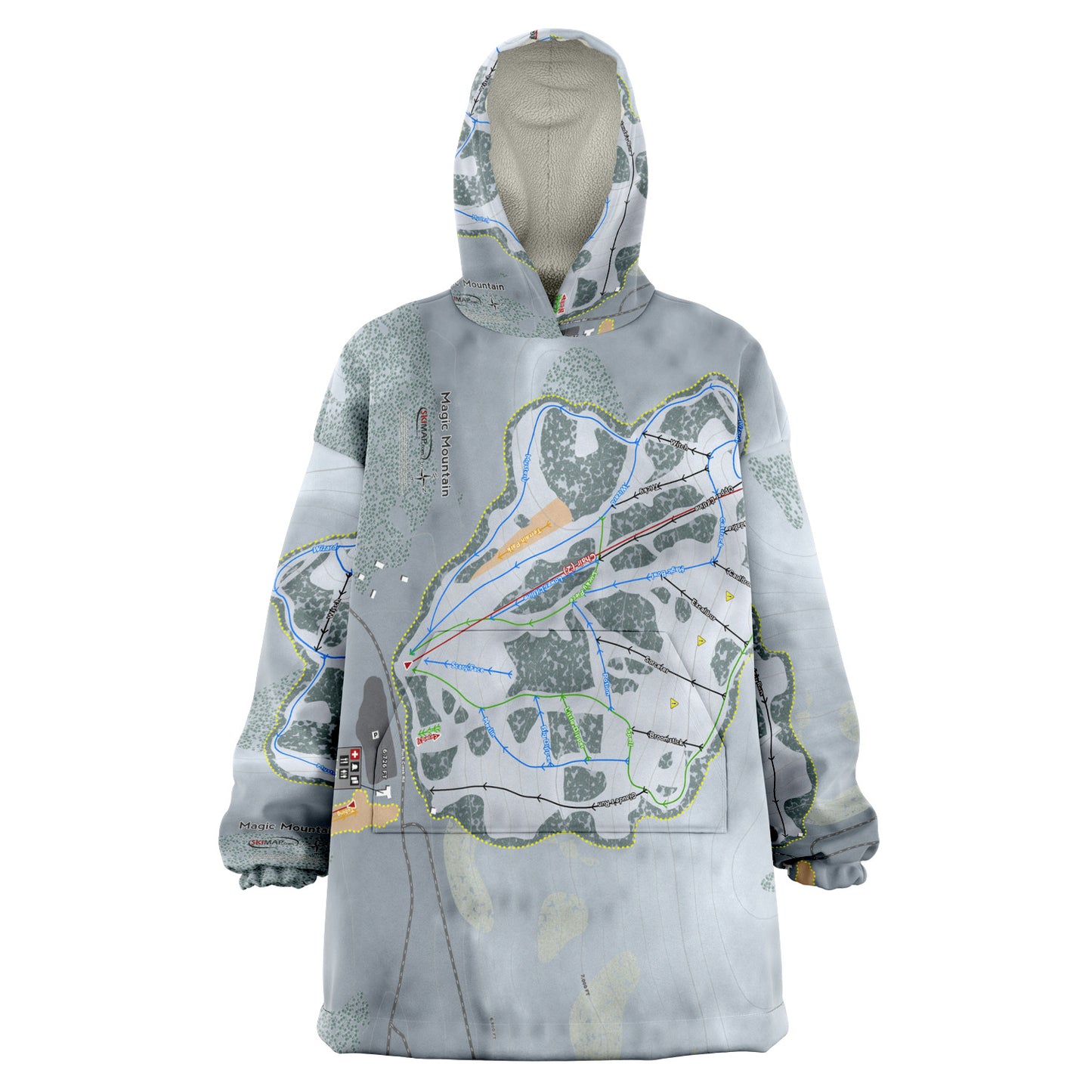 Magic Mountain, Idaho Ski Trail Map Snug Hoodie - Powderaddicts