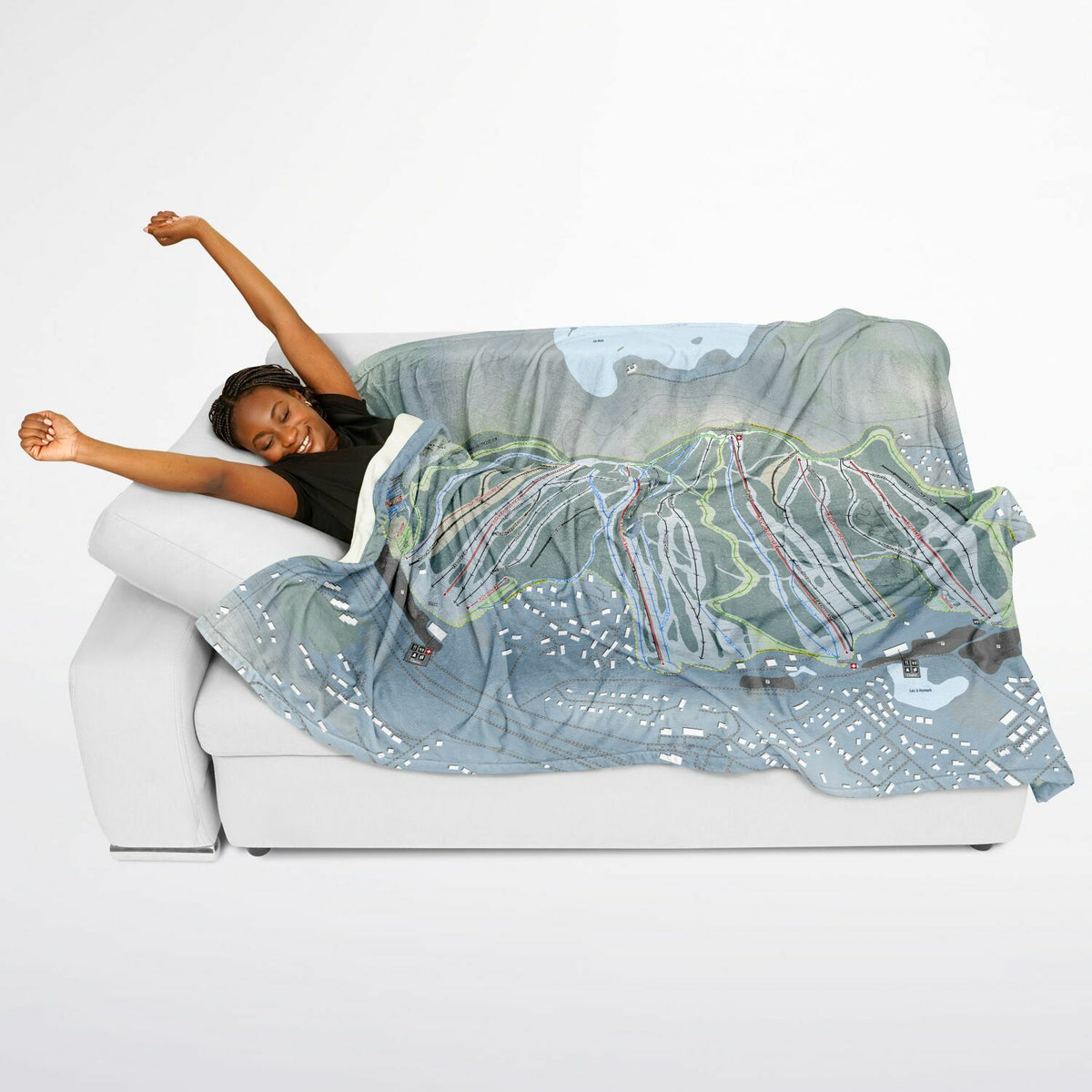 Sommet Saint-Sauveur, Quebec Ski Resort Map Flannel Blanket Poncho