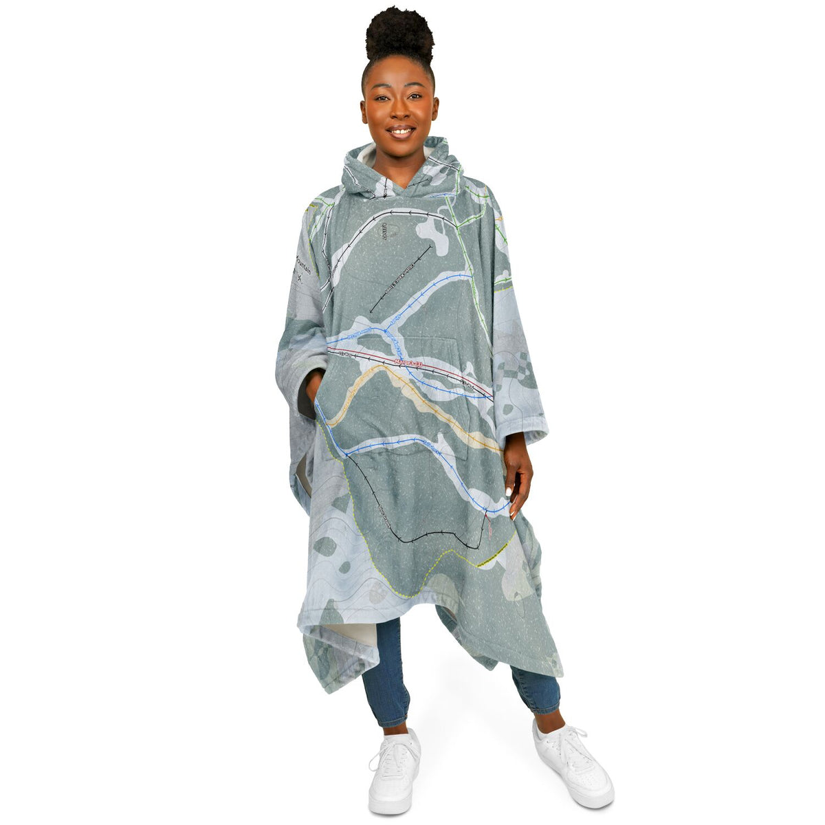 Beaver Mountain, Utah Ski Resort Map Flannel Blanket Poncho